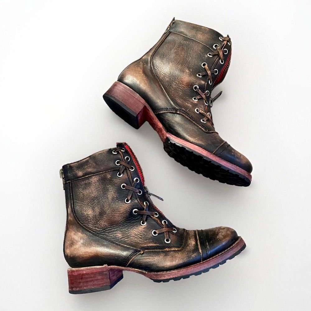 FreeBird Steven Liverpool Zip Distressed Leather‎ Boots W 10 Brown Red Combat - Picture 5 of 10